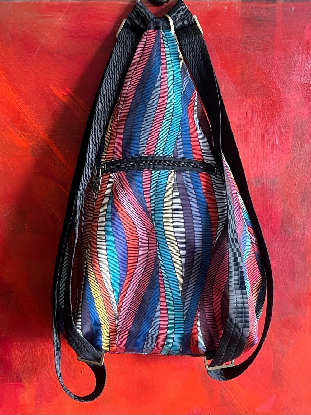 Black Butterfly Multicolor Wave-Pattern Women’s Sling Backpack - Picture 2 of 9